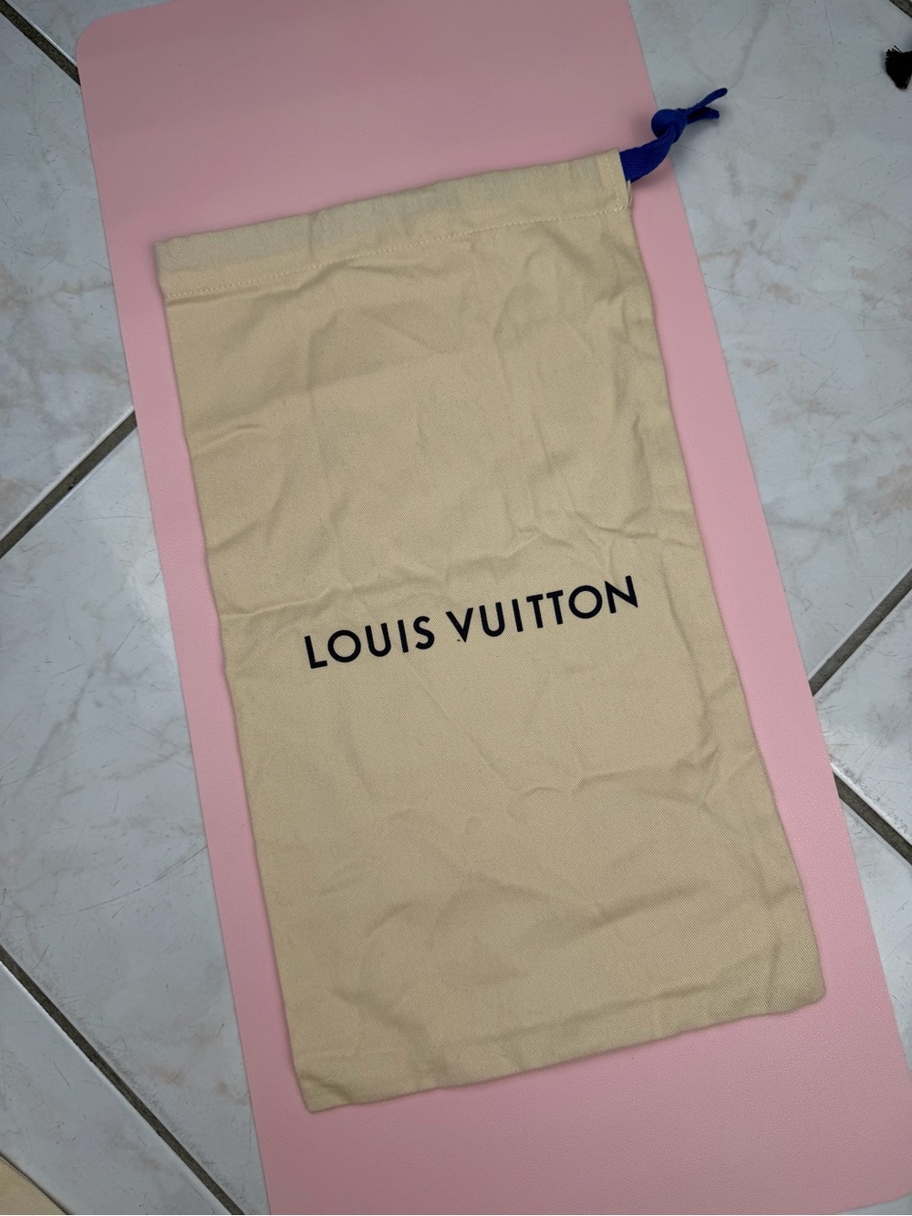 Louis Vuitton Cream Canvas Dust Pouch with Blue Drawstring
